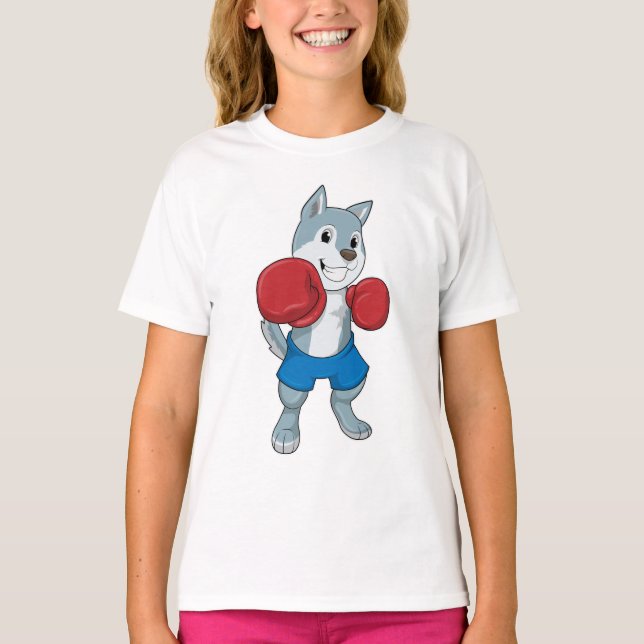 Camiseta Cachorro como boxeiro com luvas in a box (Frente)