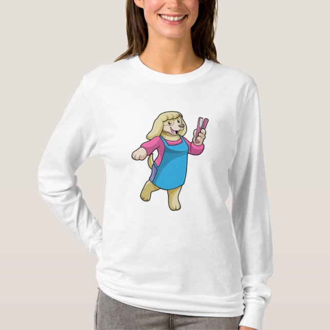 Camiseta Cachorro como cabeleireiro com pente (Frente)