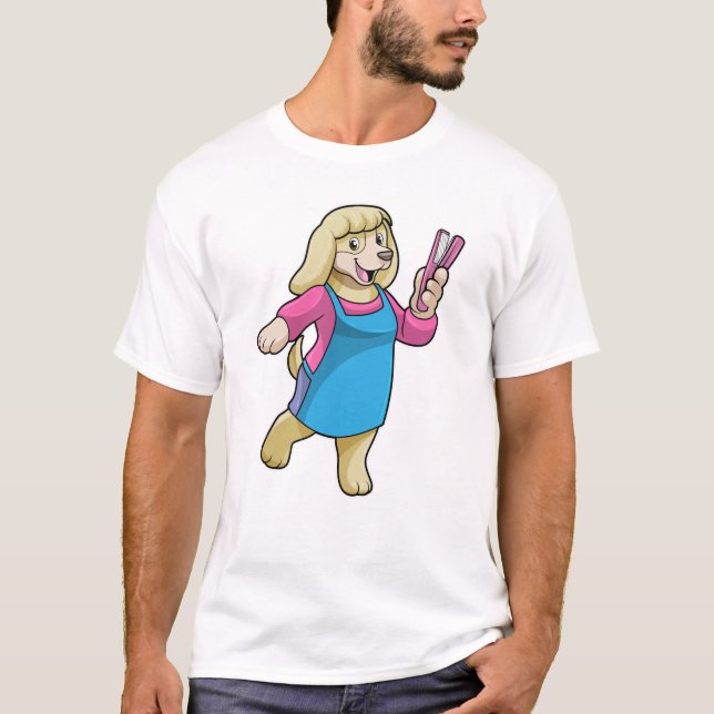 Camiseta Cachorro como cabeleireiro com pente (Frente)