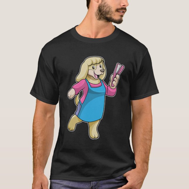 Camiseta Cachorro como cabeleireiro com pente (Frente)