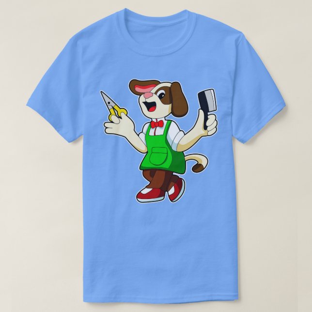 Camiseta Cachorro como cabeleireiro com pente de tesoura (Frente do Design)