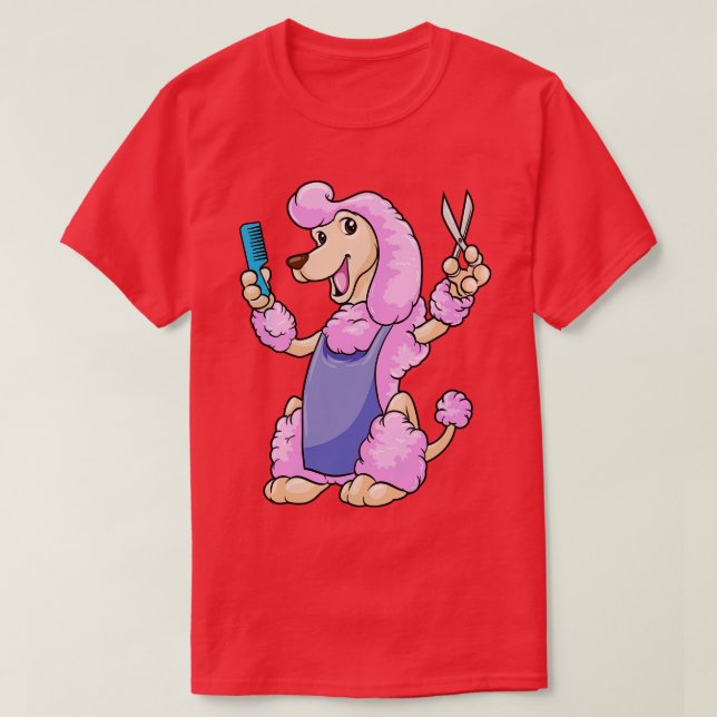 Camiseta Cachorro como cabeleireiro com tesoura e pente (Frente do Design)