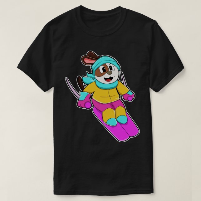 Camiseta Cachorro como esquiador com esqui (Frente do Design)