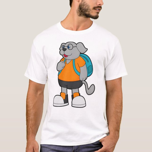 Camiseta Cachorro como Hiker com Mochila (Frente)