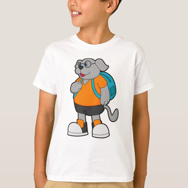 Camiseta Cachorro como Hiker com Mochila (Frente)