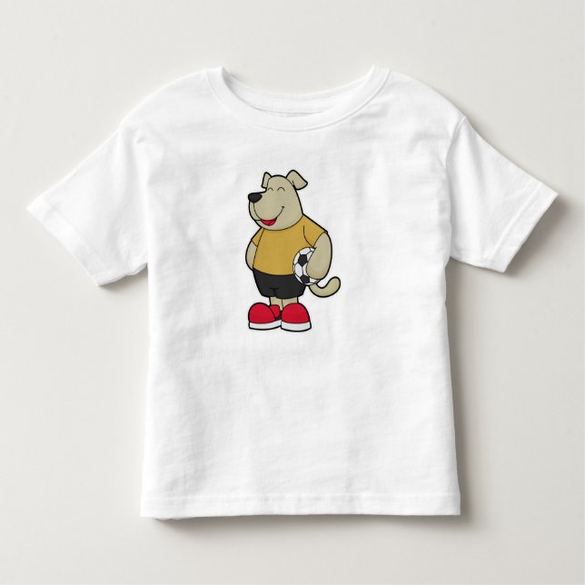 Camiseta Cachorro como jogador de futebol com bola de futeb (Frente)
