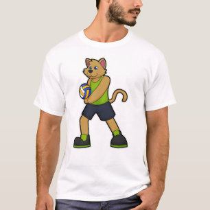 Camiseta Cachorro como jogador de voleibol com bola de vole