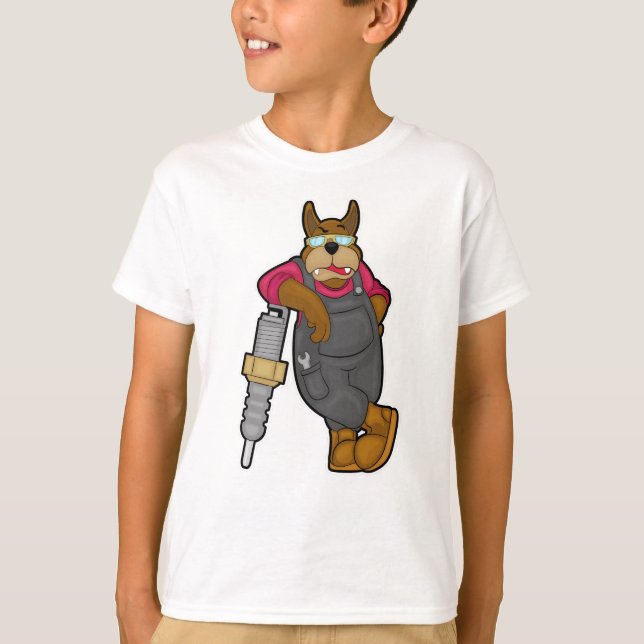 Camiseta Cachorro como mecânico com troca de faísca (Frente)