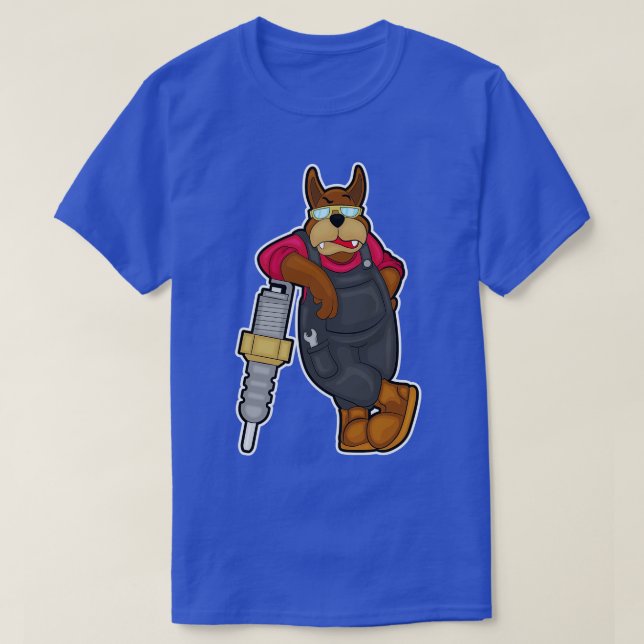 Camiseta Cachorro como mecânico com troca de faísca (Frente do Design)