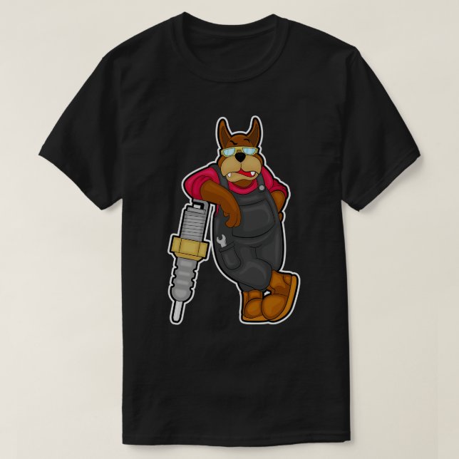 Camiseta Cachorro como mecânico com troca de faísca (Frente do Design)