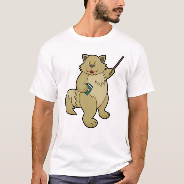 Camiseta Cachorro como professor com livro e ponteiro (Frente)