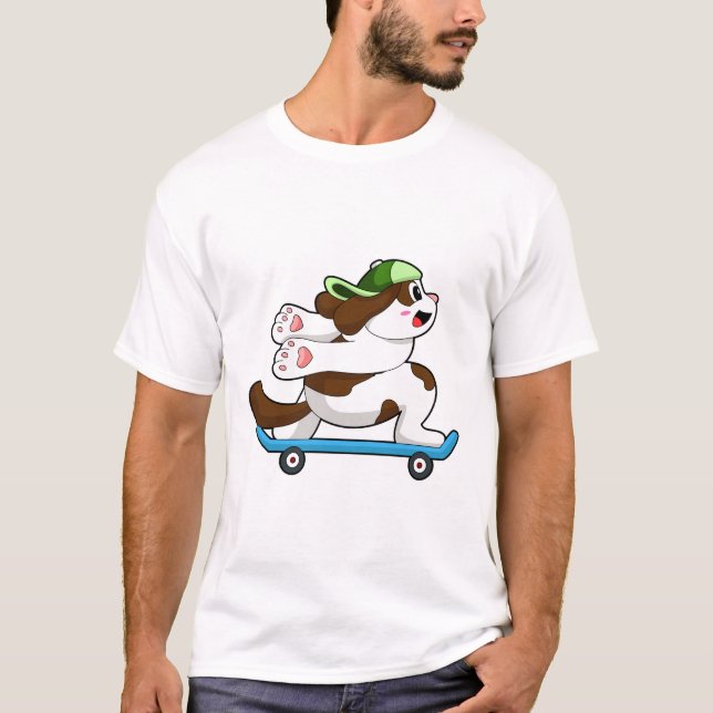 Camiseta Cachorro como skater com skate (Frente)