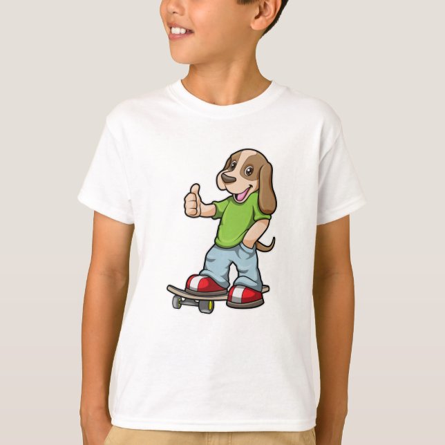 Camiseta Cachorro como skater com skate (Frente)