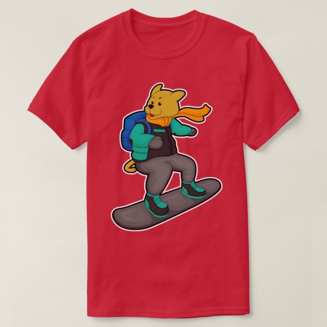 Camiseta Cachorro como Snowboarder com mochila Snowboard (Frente do Design)