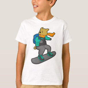 Camiseta Cachorro como Snowboarder com Snowboard e Mochila