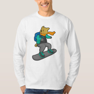 Camiseta Cachorro como Snowboarder com Snowboard e Mochila