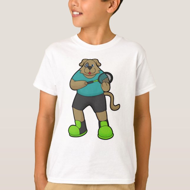 Camiseta Cachorro como Tênis com raquete Tênis (Frente)