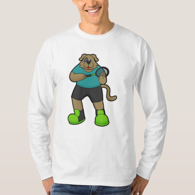 Camiseta Cachorro como Tênis com raquete Tênis (Frente)