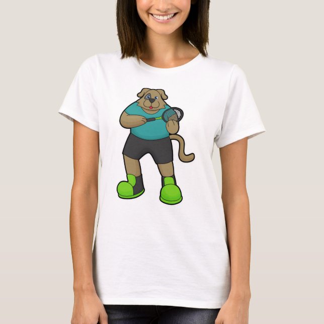 Camiseta Cachorro como Tênis com raquete Tênis (Frente)