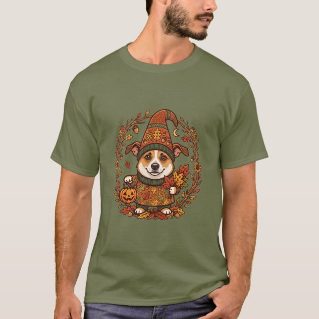 Camiseta cachorro como um gnomo de outono (Frente)