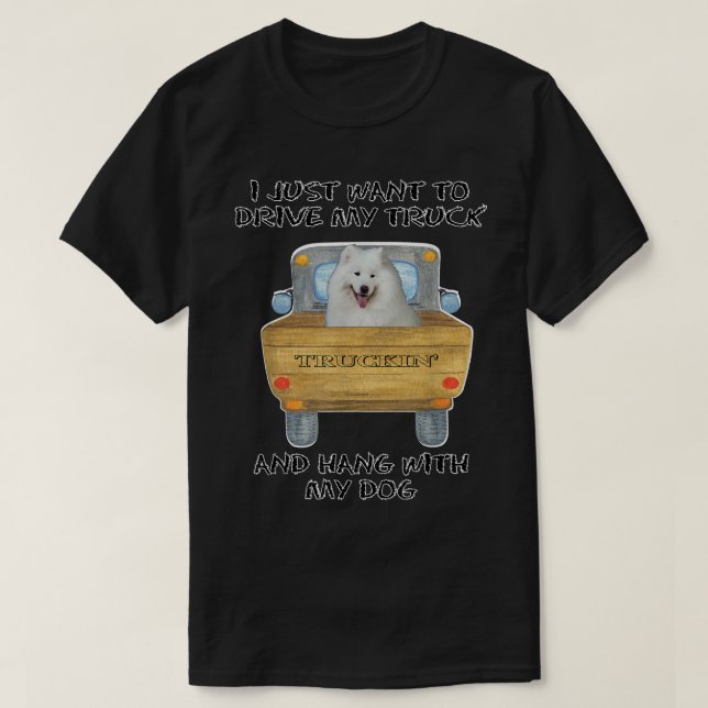Camiseta Cachorro Condutor De Caminhões Samoyed (Frente do Design)