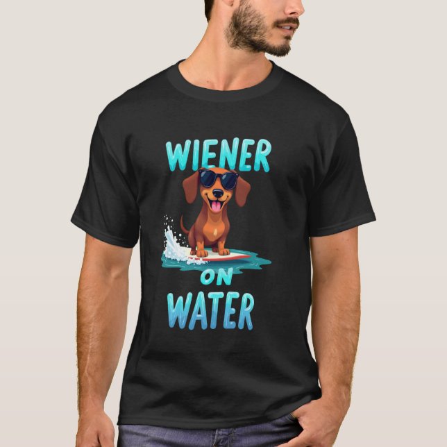 Camiseta Cachorro Cool Dachshund Surfando (Frente)