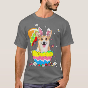 Camiseta Cachorro Corgi Bonito Pet Caçando Páscoa Coelhinha