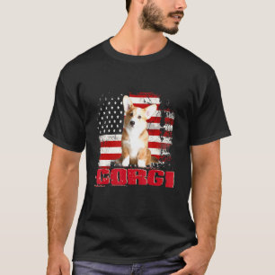 Camiseta Cachorro Corgi com Bandeira Americana Vintage