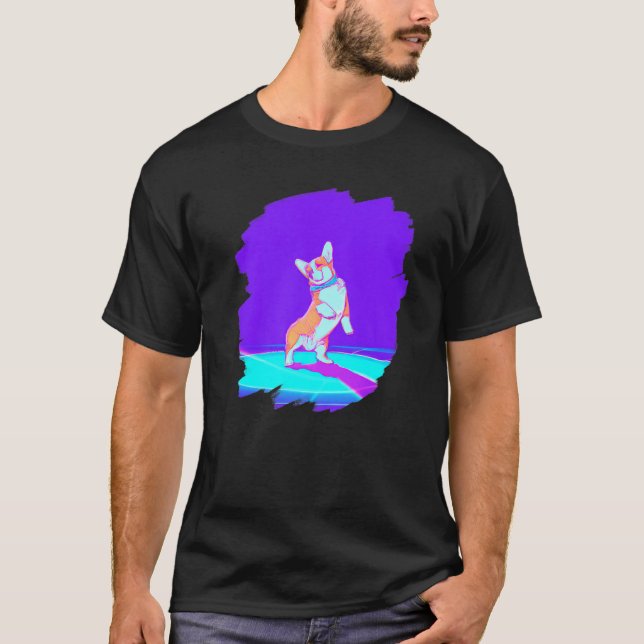 Camiseta Cachorro Corgi Dançando Retro Breakdancing Dança D (Frente)