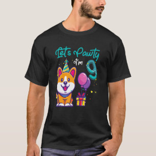 Camiseta Cachorro Corgi de 9 Anos de Idade Fazendo Aniversá