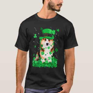 Camiseta Cachorro Corgi Divertido Dia de São Patrício Trevo