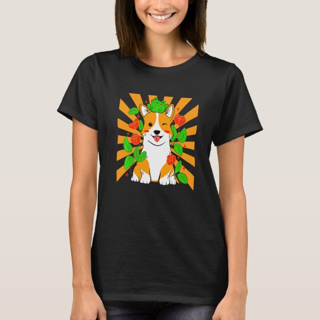 Camiseta Cachorro Corgi Flor   (Frente)