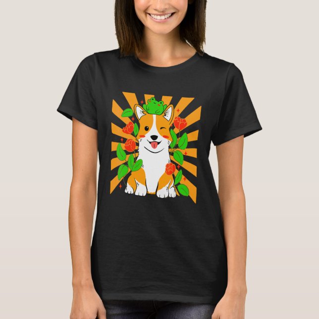 Camiseta Cachorro Corgi Flor (Frente)