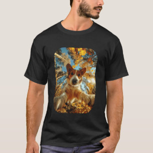 Camiseta Cachorro Corgi Fofo Selfie Folhas de Outono Flores