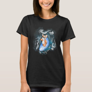 Camiseta Cachorro Corgi Galês Surfando Design de Cachorro