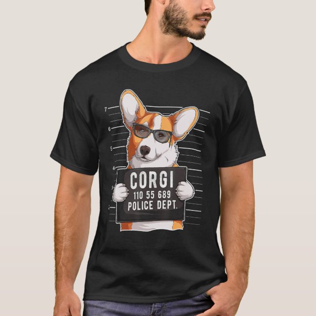 Camiseta Cachorro Corgi Mugshot (Frente)