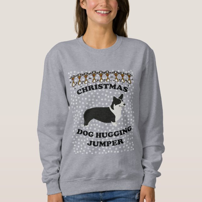 Camiseta Cachorro Corgi Natal Abraçando Cachorro (Frente)
