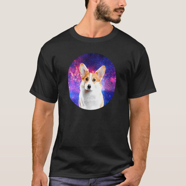 Camiseta Cachorro Corgi Nebulosa Azul Espaço Celestial Pet  (Frente)