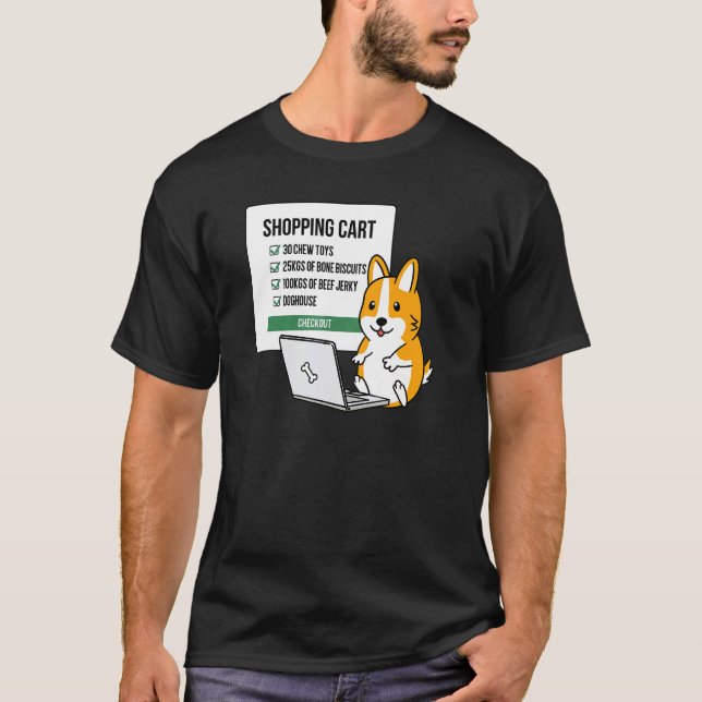 Camiseta Cachorro Corgi no Carrinho de Compras (Frente)