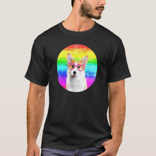 Camiseta Cachorro Corgi Óculos Coração Rosa Arco-íris Anima