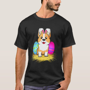 Camiseta Cachorro Corgi Páscoa Férias Orelhas de Coelho e O