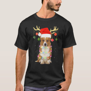 Camiseta Cachorro Corgi Rena Com Chapéu de Papai Noel Luz d