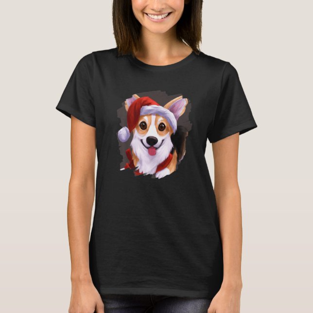 Camiseta Cachorro Corgi Vestindo Papai Noel Feliz Natal Bon (Frente)