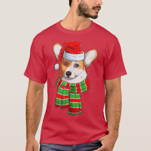 Camiseta Cachorro Corgi Vestindo Red Santa Hat