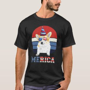 Camiseta Cachorro Corgi Vintage Bandeira Americana Cachorro