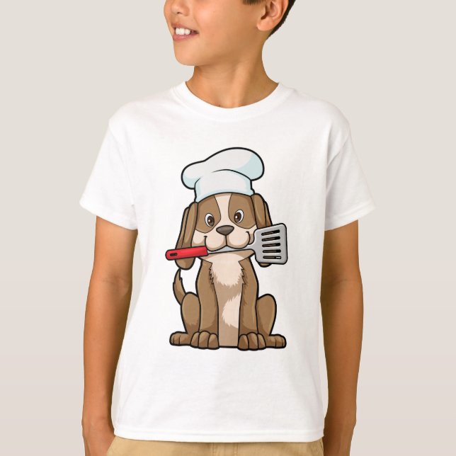 Camiseta Cachorro cozido com chapéu de chef e espátula (Frente)