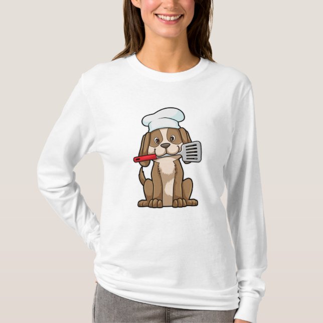Camiseta Cachorro cozido com chapéu de chef e espátula (Frente)