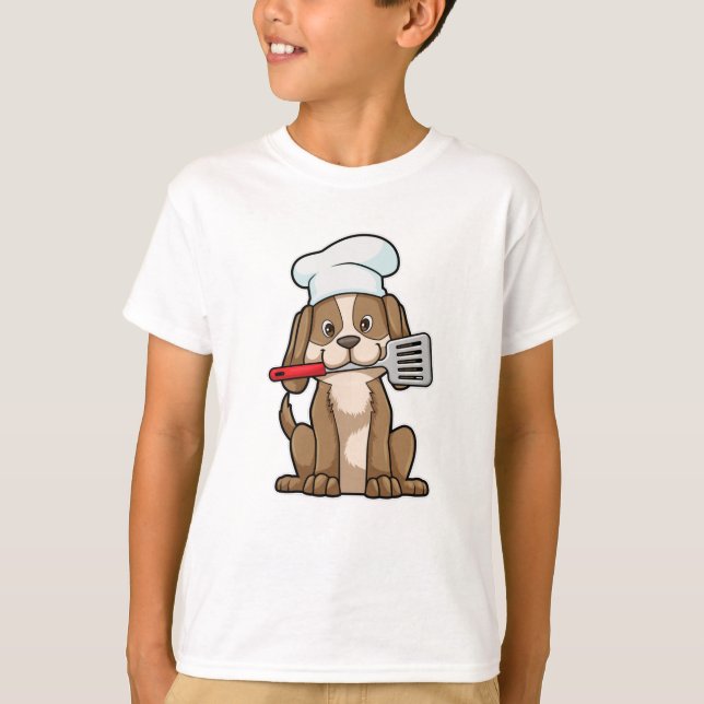 Camiseta Cachorro cozido com chapéu de chef e espátula (Frente)