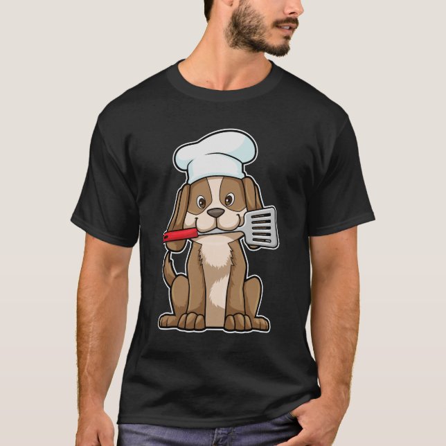 Camiseta Cachorro cozido com chapéu de chef e espátula (Frente)