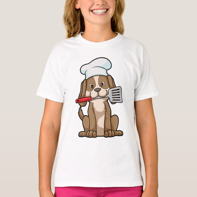 Camiseta Cachorro cozido com chapéu de chef e espátula (Frente)